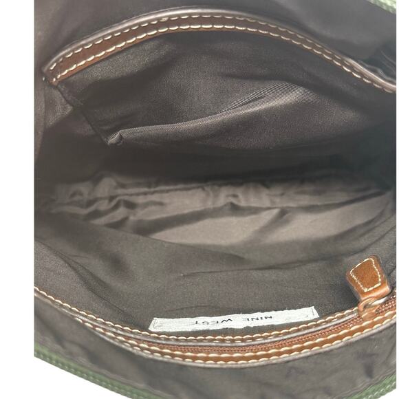 Nine West Green Nylon Crossbody Bag Brown Leather Trim Adjustable Strap - Picture 5 of 9